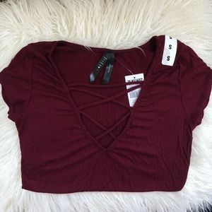 NWT Maroon criss cross shirt